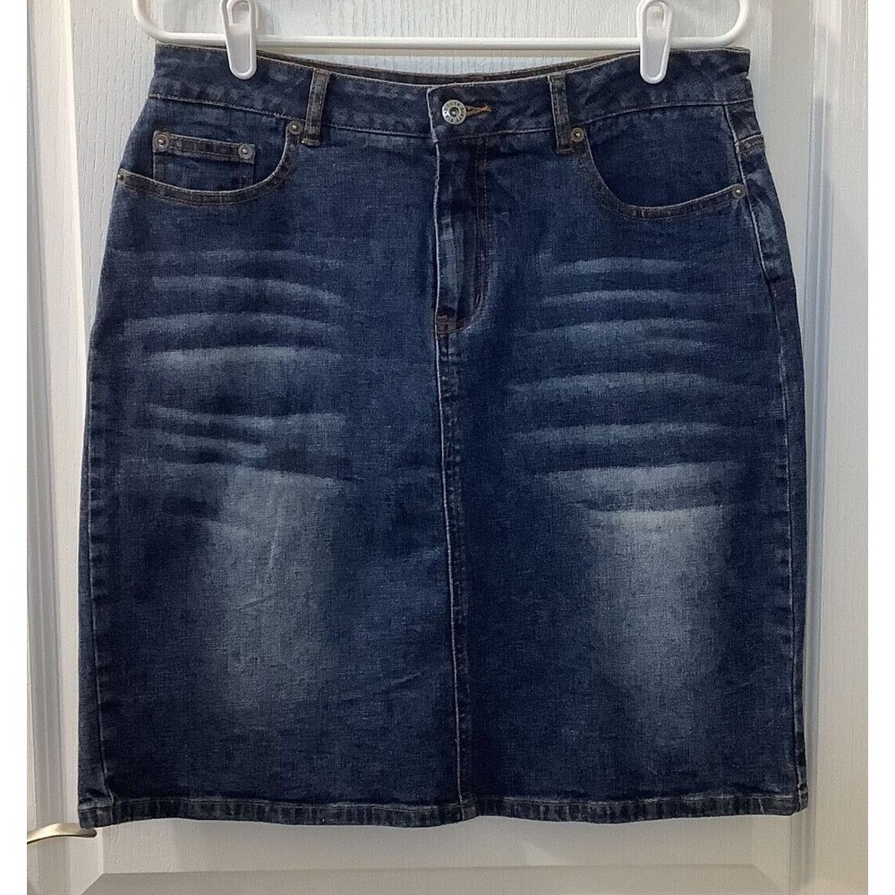 Route 66 Skirt Womens 8 Jean Denim Stretch 5 Pocket Vent Blue Vintage